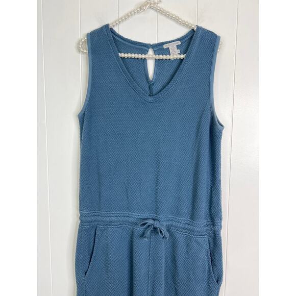 carbon2cobolt Blue Gray V Neck Tank Jumpsuit with Drawstring Waist and Pockets M - Picture 2 of 8